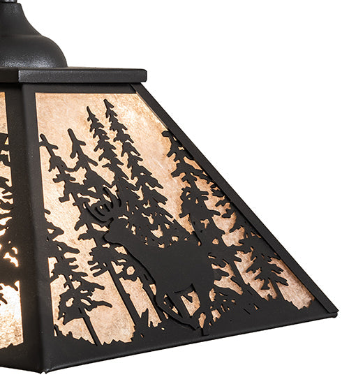 Meyda Lighting Deer Through the Trees 22" Textured Black Pendant Light With Silver Mica Shade Glass