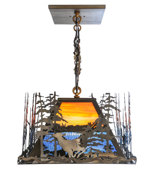 Meyda Lighting Deer Through the Trees 50" 9-Light Antique Copper Island Pendant Light With Multi-Colored Shade Glass
