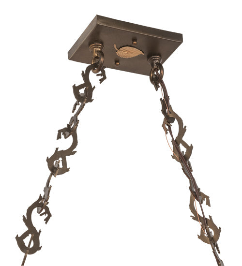 Meyda Lighting Deer Through the Trees 50" 9-Light Antique Copper Island Pendant Light With Pink & Blue Shade Glass