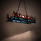 Meyda Lighting Deer Through the Trees 50" 9-Light Antique Copper Island Pendant Light With Pink & Blue Shade Glass