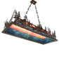 Meyda Lighting Deer Through the Trees 50" 9-Light Antique Copper Island Pendant Light With Pink & Blue Shade Glass
