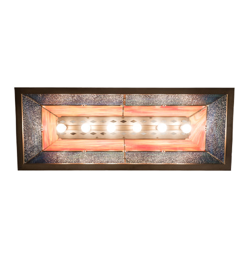 Meyda Lighting Deer Through the Trees 50" 9-Light Antique Copper Island Pendant Light With Pink & Blue Shade Glass