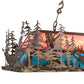 Meyda Lighting Deer Through the Trees 50" 9-Light Antique Copper Island Pendant Light With Pink & Blue Shade Glass