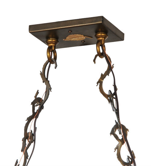Meyda Lighting Deer Through the Trees 52" 6-Light Antique Copper Island Pendant Light With Multi-Colored Shade Glass