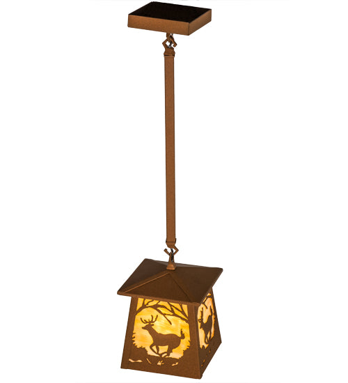 Meyda Lighting Deer at Dawn 10" Earth Pendant Light With Beige Art Shade Glass