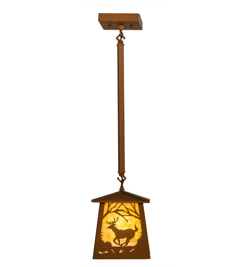 Meyda Lighting Deer at Dawn 10" Earth Pendant Light With Beige Art Shade Glass