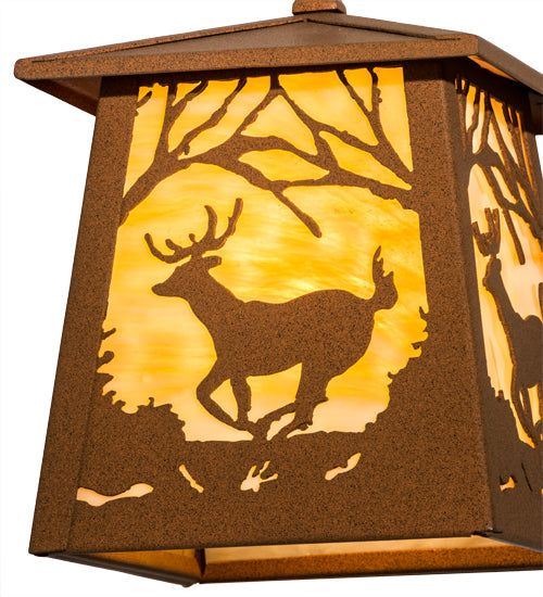 Meyda Lighting Deer at Dawn 10" Earth Pendant Light With Beige Art Shade Glass