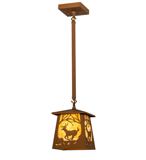 Meyda Lighting Deer at Dawn 10" Earth Pendant Light With Beige Art Shade Glass