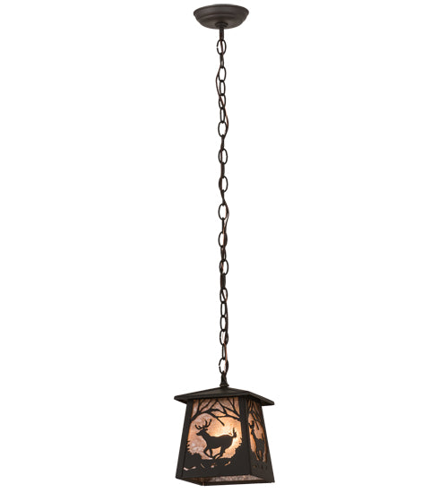 Meyda Lighting Deer at Dawn 10" Oil Rubbed Bronze Mini Pendant Light With Silver Mica Shade Glass