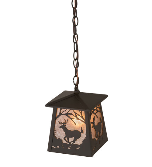 Meyda Lighting Deer at Dawn 10" Oil Rubbed Bronze Mini Pendant Light With Silver Mica Shade Glass