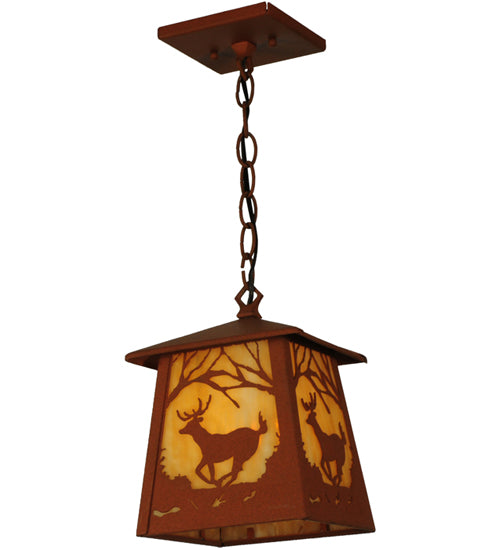 Meyda Lighting Deer at Dawn 11" Earth Mini Pendant Light With Beige Art Shade Glass