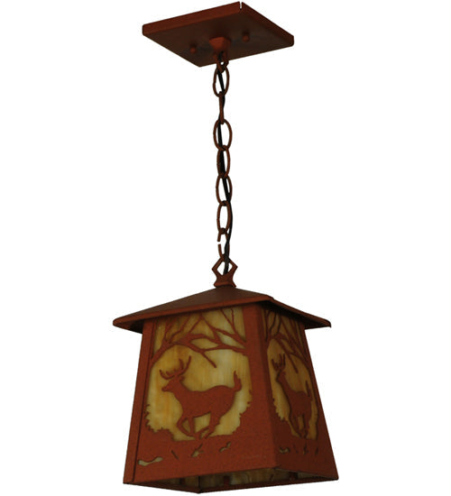 Meyda Lighting Deer at Dawn 11" Earth Mini Pendant Light With Beige Art Shade Glass