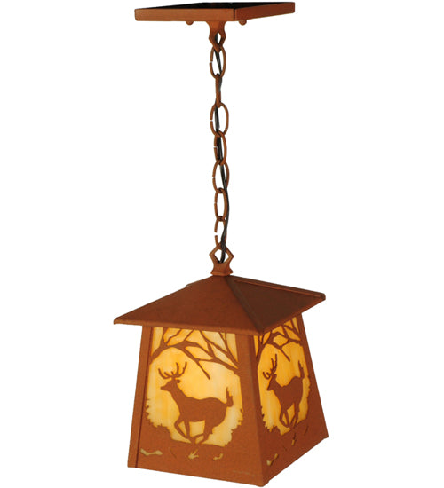 Meyda Lighting Deer at Dawn 11" Earth Mini Pendant Light With Beige Art Shade Glass