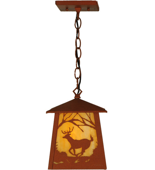 Meyda Lighting Deer at Dawn 11" Earth Mini Pendant Light With Beige Art Shade Glass