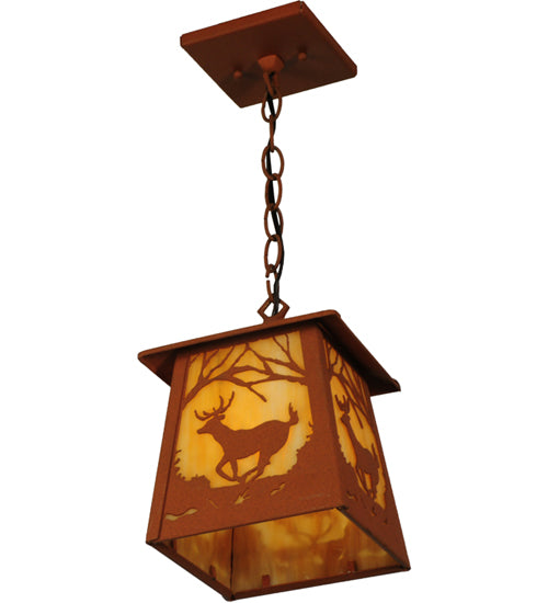 Meyda Lighting Deer at Dawn 11" Earth Mini Pendant Light With Beige Art Shade Glass