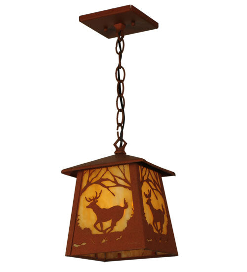 Meyda Lighting Deer at Dawn 11" Earth Mini Pendant Light With Beige Art Shade Glass