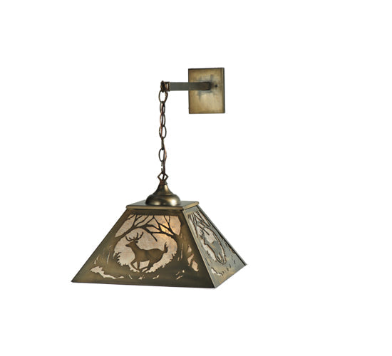 Meyda Lighting Deer at Dawn 16" 2-Light Antique Copper Hanging Wall Sconce With Silver Mica Shade Glass