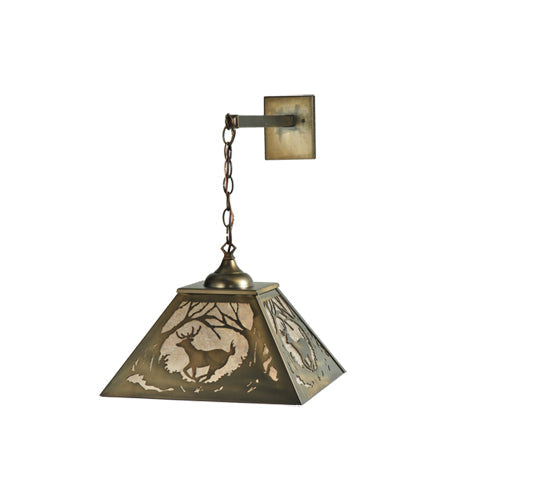 Meyda Lighting Deer at Dawn 16" 2-Light Antique Copper Hanging Wall Sconce With Silver Mica Shade Glass