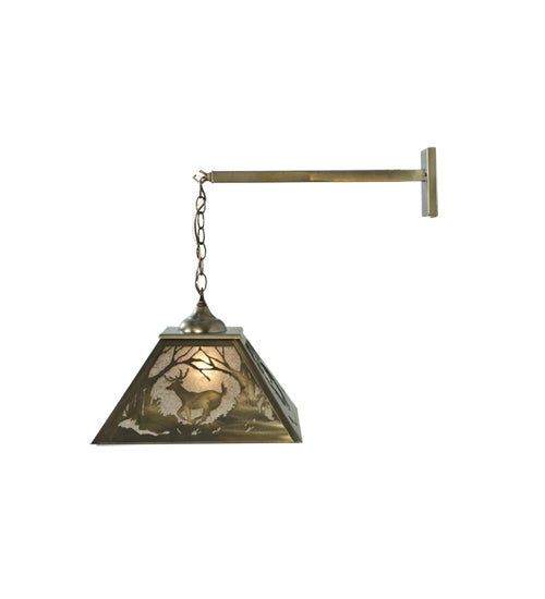 Meyda Lighting Deer at Dawn 16" 2-Light Antique Copper Hanging Wall Sconce With Silver Mica Shade Glass