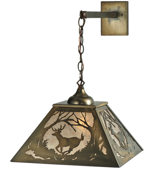 Meyda Lighting Deer at Dawn 16" 2-Light Antique Copper Hanging Wall Sconce With Silver Mica Shade Glass