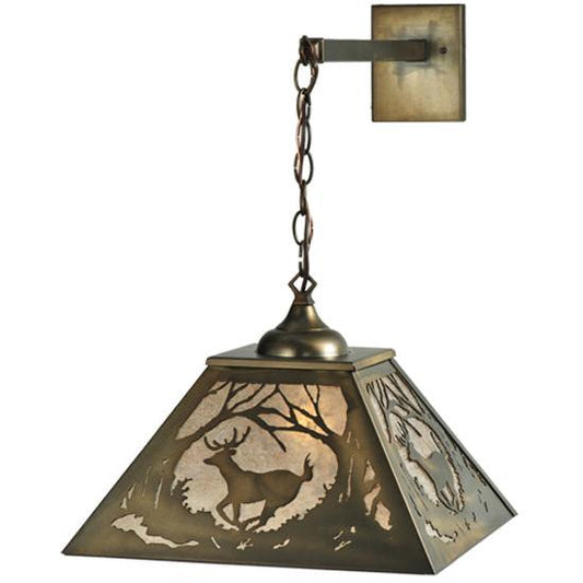 Meyda Lighting Deer at Dawn 16" 2-Light Antique Copper Hanging Wall Sconce With Silver Mica Shade Glass