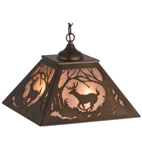 Meyda Lighting Deer at Dawn 22" 2-Light Antique Copper Pendant Light With Silver Mica Shade Glass