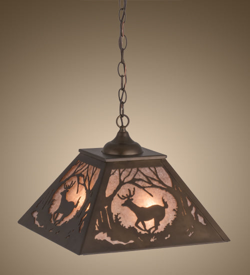 Meyda Lighting Deer at Dawn 22" 2-Light Antique Copper Pendant Light With Silver Mica Shade Glass