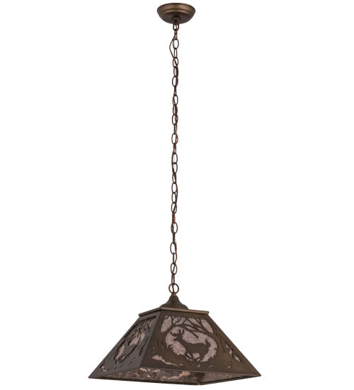 Meyda Lighting Deer at Dawn 22" 2-Light Antique Copper Pendant Light With Silver Mica Shade Glass
