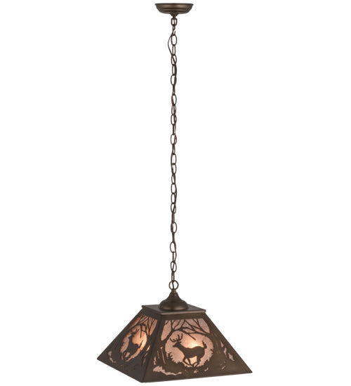 Meyda Lighting Deer at Dawn 22" 2-Light Antique Copper Pendant Light With Silver Mica Shade Glass