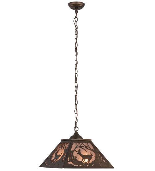 Meyda Lighting Deer at Dawn 22" 2-Light Antique Copper Pendant Light With Silver Mica Shade Glass