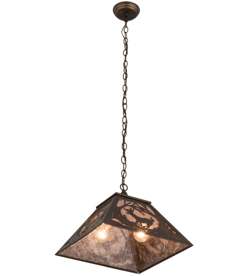 Meyda Lighting Deer at Dawn 22" 2-Light Antique Copper Pendant Light With Silver Mica Shade Glass