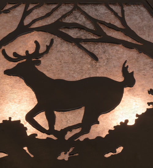 Meyda Lighting Deer at Dawn 22" 2-Light Antique Copper Pendant Light With Silver Mica Shade Glass