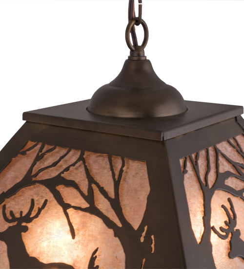 Meyda Lighting Deer at Dawn 22" 2-Light Antique Copper Pendant Light With Silver Mica Shade Glass
