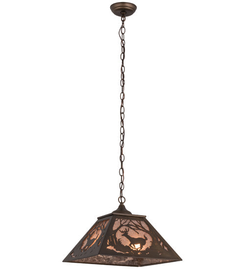 Meyda Lighting Deer at Dawn 22" 2-Light Antique Copper Pendant Light With Silver Mica Shade Glass