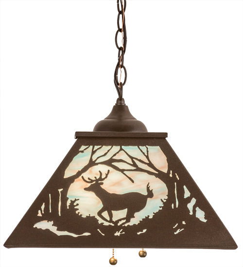 Meyda Lighting Deer at Dawn 22" 2-Light Cafe Noir Pendant Light With Sky Blue Opal Shade Glass