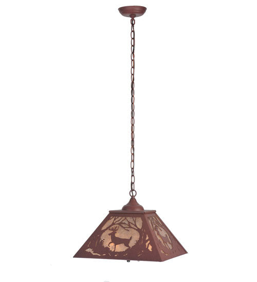 Meyda Lighting Deer at Dawn 22" 2-Light Rust Pendant Light With Silver Mica Shade Glass