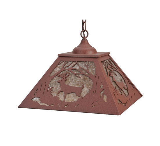 Meyda Lighting Deer at Dawn 22" 2-Light Rust Pendant Light With Silver Mica Shade Glass