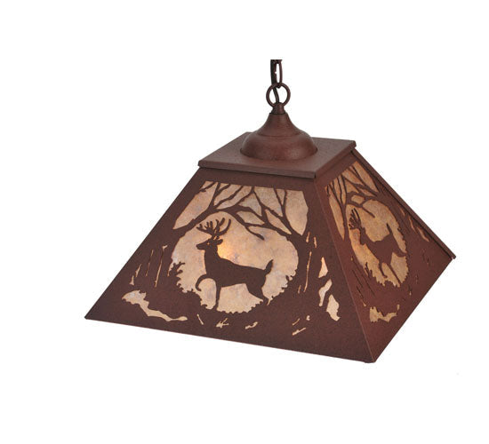 Meyda Lighting Deer at Dawn 22" 2-Light Rust Pendant Light With Silver Mica Shade Glass