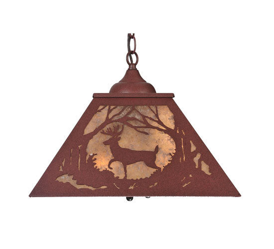 Meyda Lighting Deer at Dawn 22" 2-Light Rust Pendant Light With Silver Mica Shade Glass
