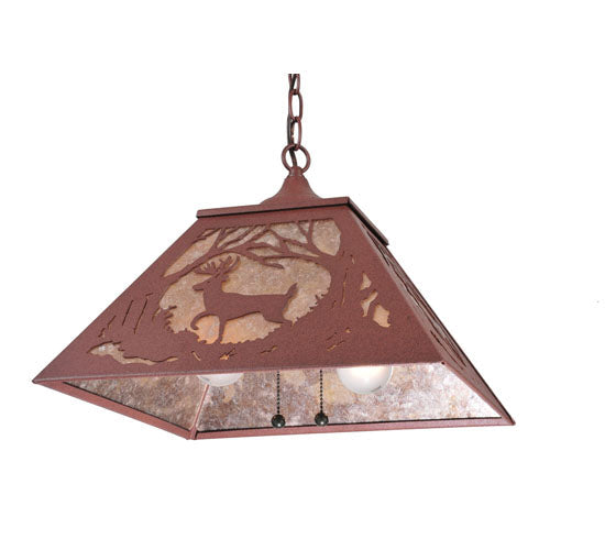 Meyda Lighting Deer at Dawn 22" 2-Light Rust Pendant Light With Silver Mica Shade Glass
