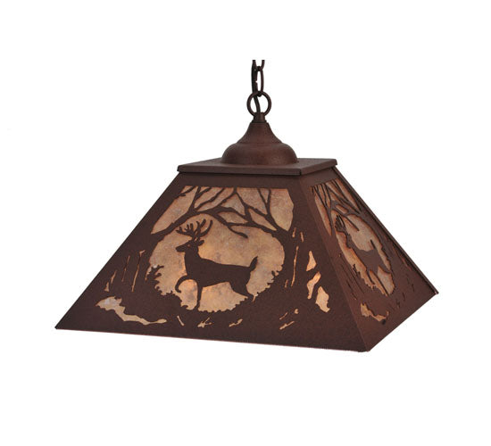 Meyda Lighting Deer at Dawn 22" 2-Light Rust Pendant Light With Silver Mica Shade Glass
