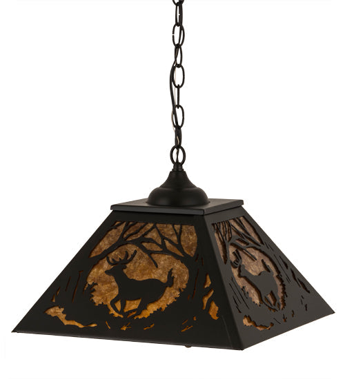 Meyda Lighting Deer at Dawn 22" 2-Light Textured Black Pendant Light With Amber Mica Shade Glass