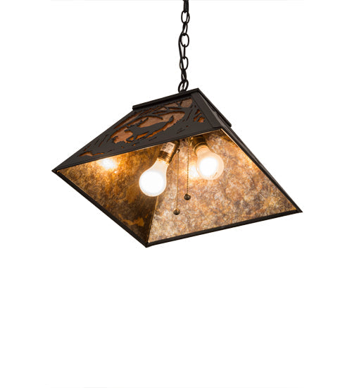 Meyda Lighting Deer at Dawn 22" 2-Light Textured Black Pendant Light With Amber Mica Shade Glass