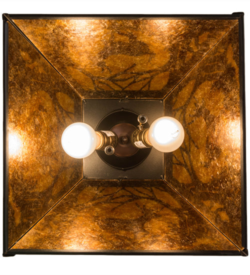 Meyda Lighting Deer at Dawn 22" 2-Light Textured Black Pendant Light With Amber Mica Shade Glass