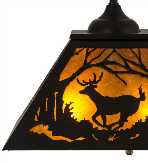 Meyda Lighting Deer at Dawn 22" 2-Light Textured Black Pendant Light With Amber Mica Shade Glass
