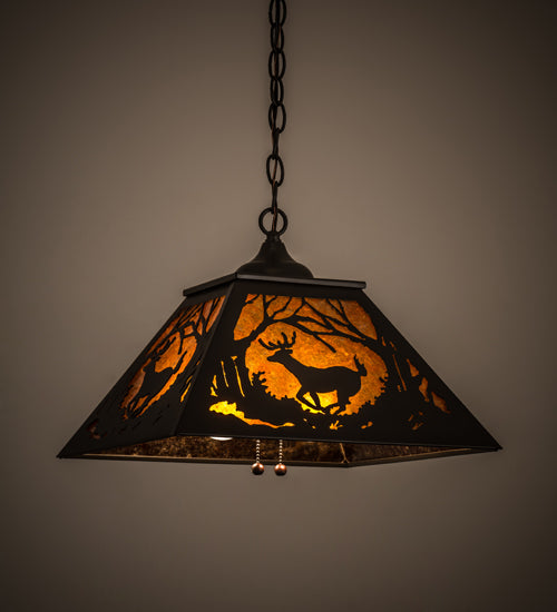 Meyda Lighting Deer at Dawn 22" 2-Light Timeless Bronze Pendant Light With Amber Mica Shade Glass