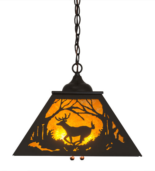 Meyda Lighting Deer at Dawn 22" 2-Light Timeless Bronze Pendant Light With Amber Mica Shade Glass