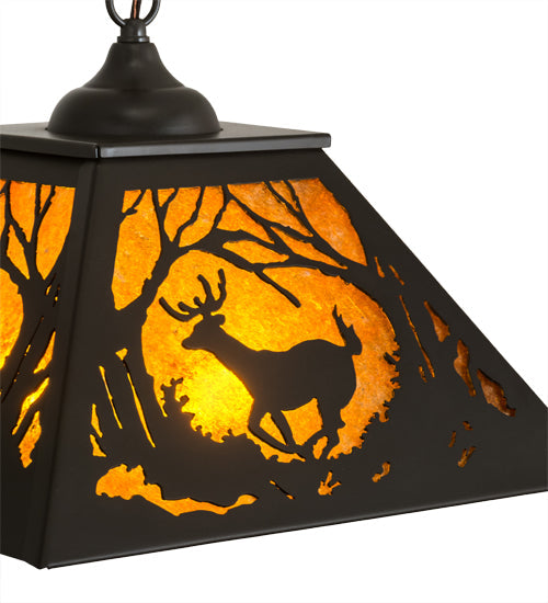 Meyda Lighting Deer at Dawn 22" 2-Light Timeless Bronze Pendant Light With Amber Mica Shade Glass