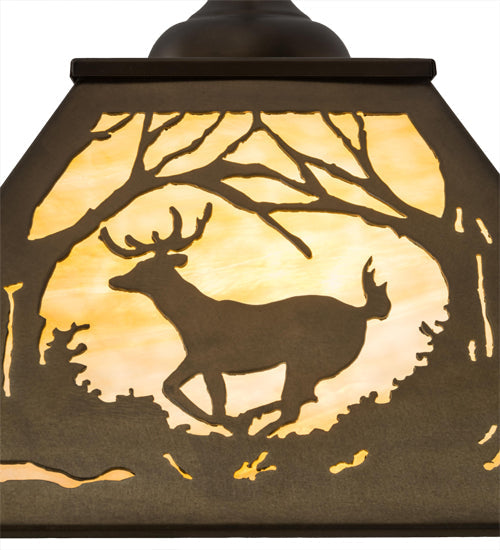 Meyda Lighting Deer at Dawn 23" 2-Light Antique Copper Pendant Light With Beige Art Shade Glass