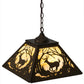 Meyda Lighting Deer at Dawn 23" 2-Light Antique Copper Pendant Light With Beige Art Shade Glass